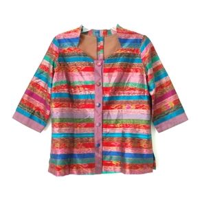 Pretty Silk Jacket Blazer Multicolor Stripe Size Large Chest 40"